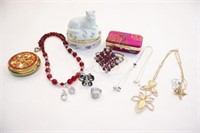 Costume Jewellery, Compacts, Chain Trinket Box