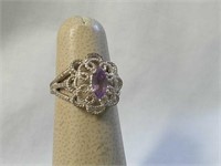 Decorative purple gemstone ring size 6 marked 925