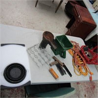 Misc. tool lot. Drop cords, cutting board and