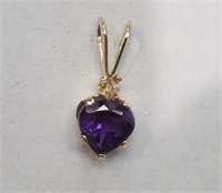 10K Yellow Gold Amethyst and White Sapphire Heart