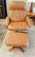 LEATHER SWIVEL EASY CHAIR WITH OTTOMAN