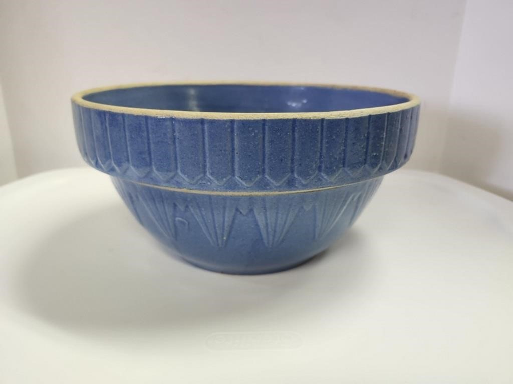 Blue Mixing Crock Bowl,  10.5" diameter