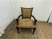 EARLY WOODEN FRAMED UPHOLSTERED CHAIR