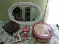 Wicker Mirror and Containers Lot
