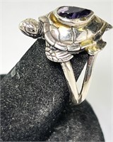 Sterling Faceted Amethyst Turtle Ring (Unique) 6 G