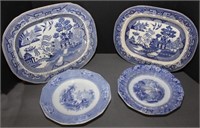 2 Blue Willow platters, one unidentified