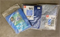 3 Tarps in packages. Blue 8x 10. Blue 11