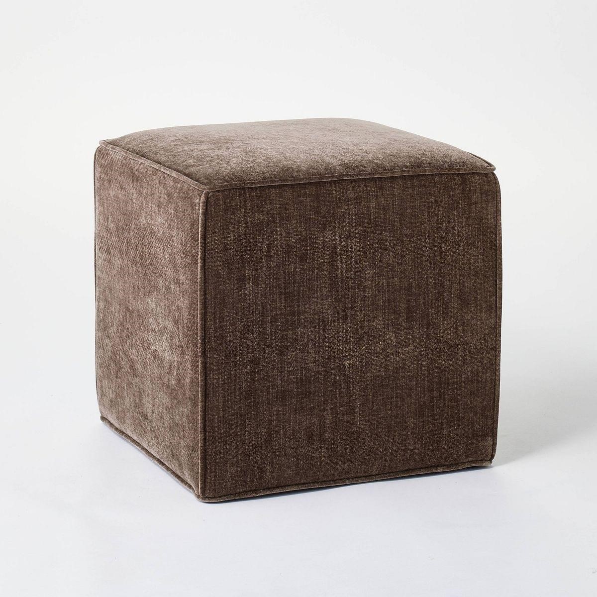 Lynwood square upholstered cube light brown