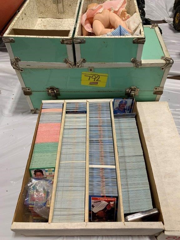 2 CASES OF VINTAGE BASEBALL CARDS, 2 DOLL CASES