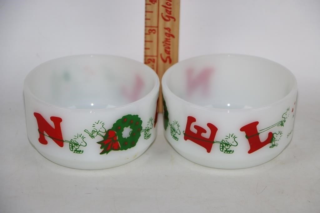 2 Vintage Fire King Snoopy Bowls 1958