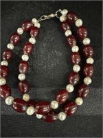 Double-stranded, carnelian and natural pearl