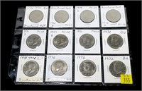 12- Kennedy non-silver half dollars 1972-1976