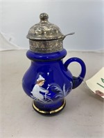 Painted Blue Glass Syrup Dispenser