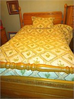 Vintage Wood Framed Bed, Queen, Mattress, Bedding