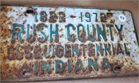 Rush County Sesquicentennial 1972 Auto Plate