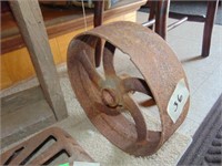 heavy cast iron pulley wheel, approx. 12" diam