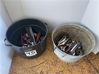 2 Buckets w/ Tools, Wrenches, Pliers, etc