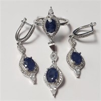 $520 Silver Sapphire Ring Earring And Pendant(6ct)