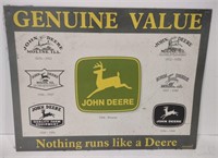 (BD) John Deere genuine value tin sign measuring