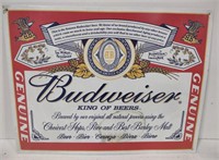 (BD) Budweiser tin sign measuring 16" by 12.5"