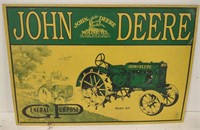 (BD) John Deere model GP tin sign measuring 16"
