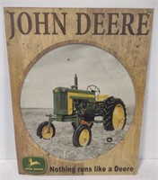 (BD) John Deere tin sign measuring 12.5" by 16"