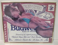 (BD) Budweiser and girl framed poster measuring