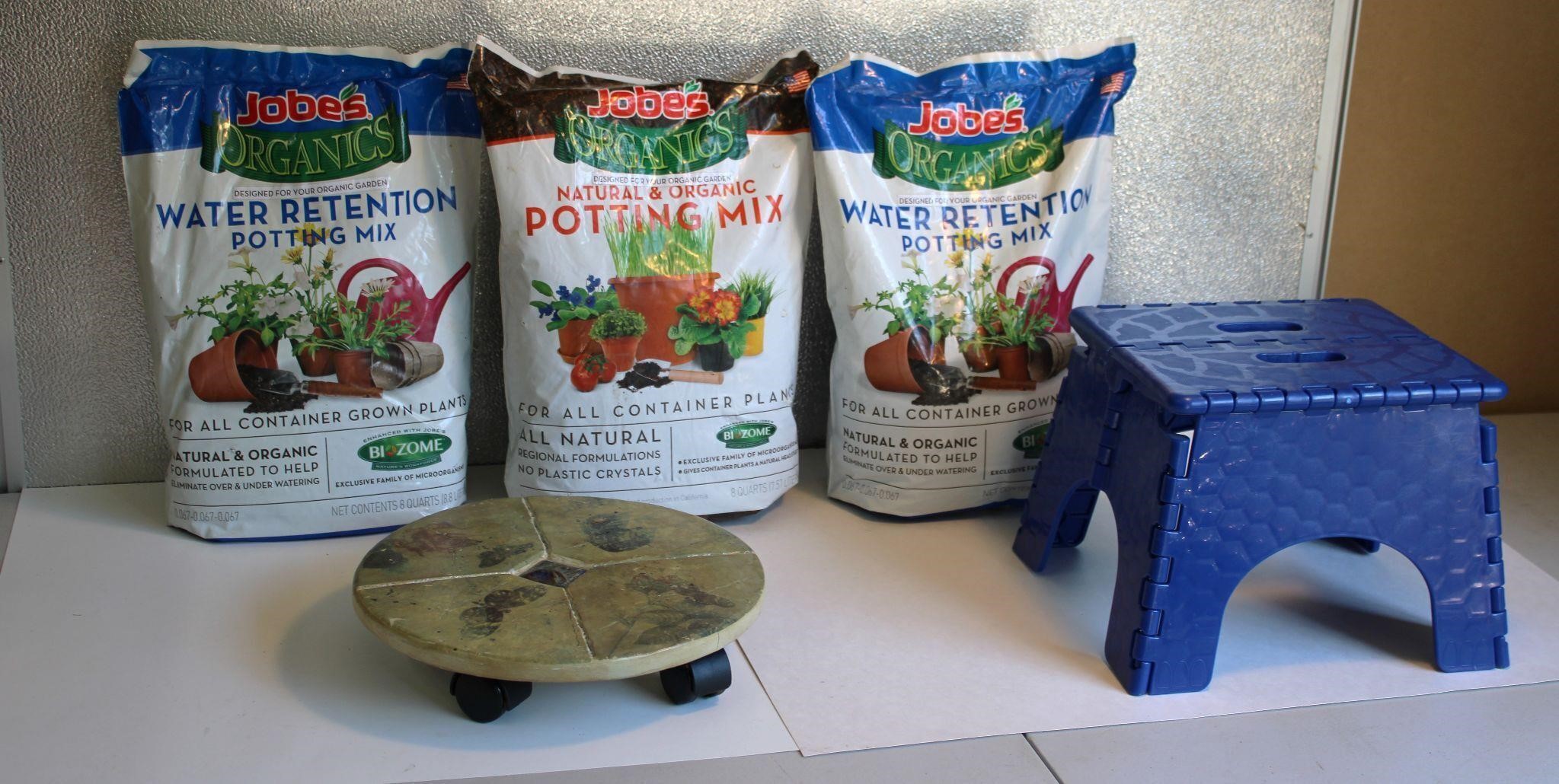 Organic Potting Soil Stool & Plant Dolly