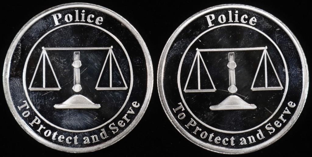 (2) 1 OZ .999 SILVER POLICE ROUNDS