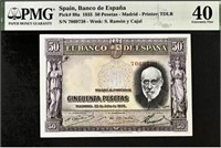 Spain 50 Pesetas- Madrid Pick#88a 1935 PMG 40 SPAE