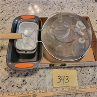 Kitchen Box Lot-Bread Pan, Strainer and Parts