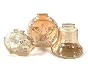 3 Marigold Carnival Glass Coin Banks