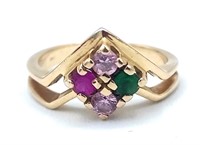 Ladies 14K Yellow Gold Multi-Gemstone Ring