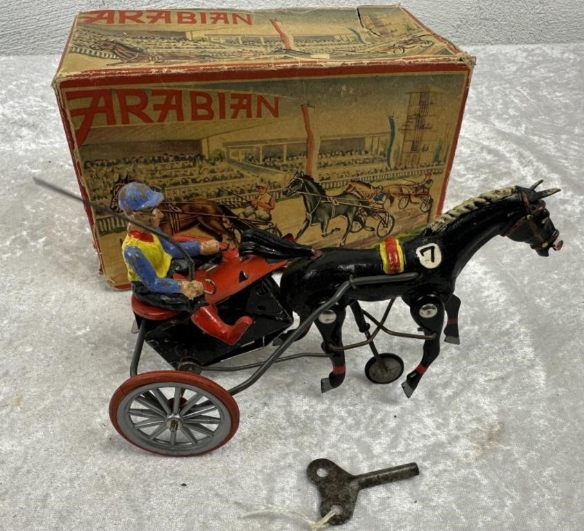 Vintage "ARABIAN" Key Wind Trotting Horse & Jockey