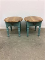 Oval Top End Tables Lot of 2 With Drawers Painted