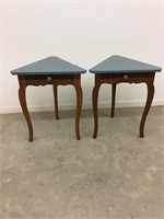 Unique Triangular Wood End Tables Lot of 2 with