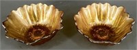 2 Iridescent Amber Depression Glass Bowls