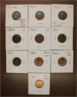 Lot of 10 Assorted Lincoln Cents