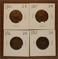 Lot of 4 1864-68 2 Cent Coins