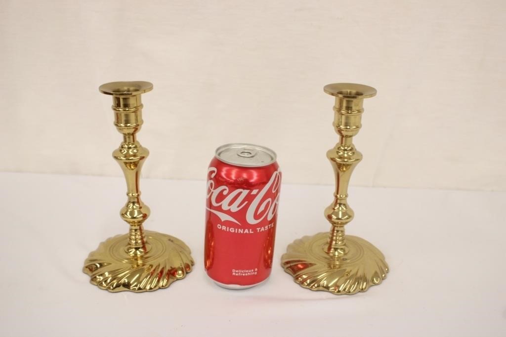 Pair of Polished Brass Candle Sticks