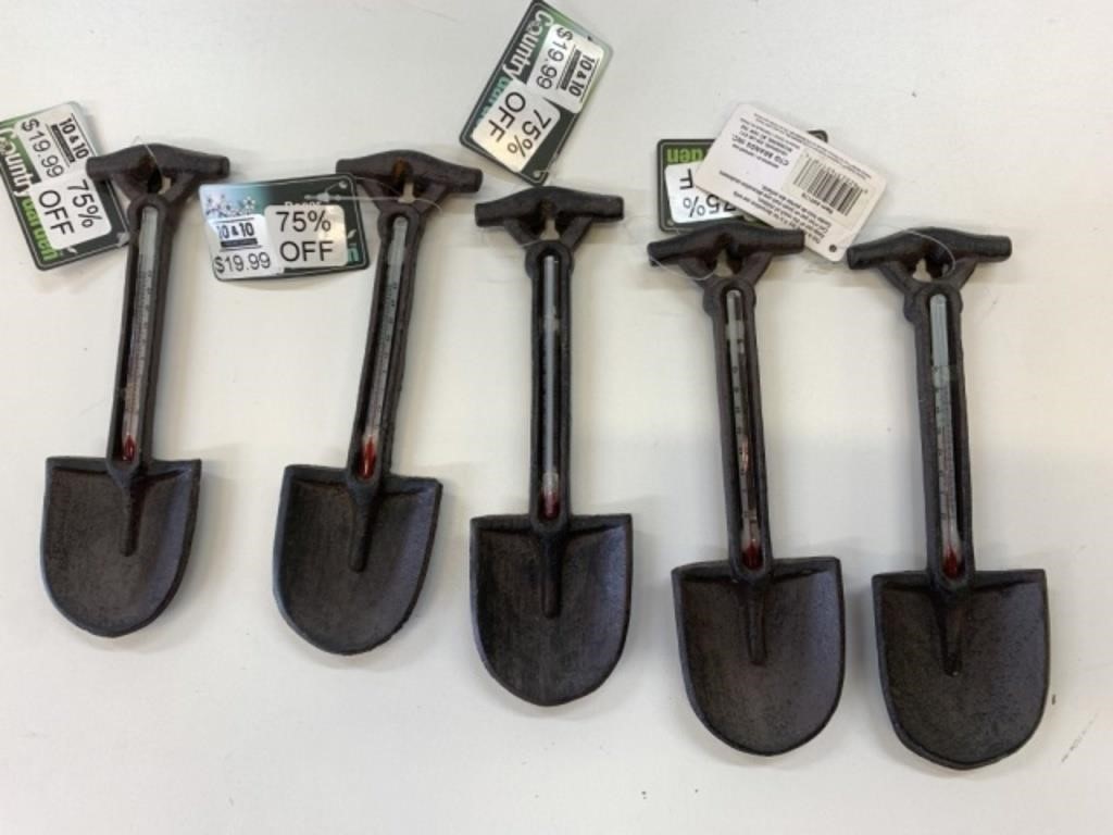 5 New 8" Cast Iron Shovel Thermometers