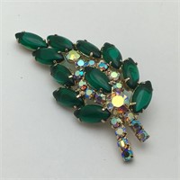 Gold Tone Fashion Brooch W Rhinestones