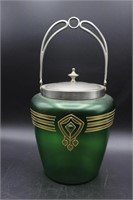 Vintage Art Deco Green Glass Ice Bucket