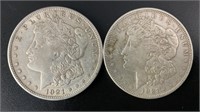 (2) 1921 US Morgan Silver Dollars