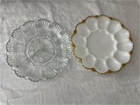 Lot of 2 Glass and Milk Glass Serving Plates