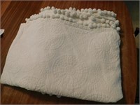 Bates bedspread, 72x96, white with pom pom fringe