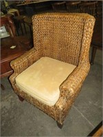 WOVEN WICKER ARM PADDED CHAIR