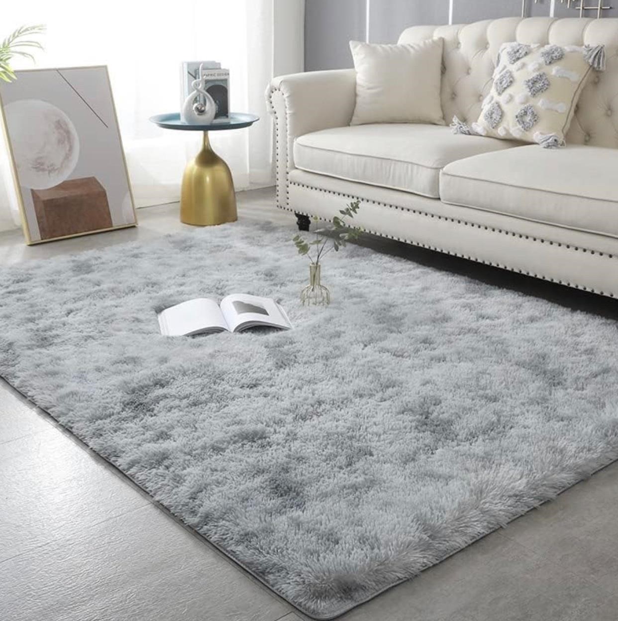 97”x121” Vafodo Water Gray Soft Fluffy Area Rug