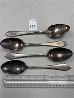 LOT OF 4 MARKED 835 WTB SERVING SPOONS 8" LONG
