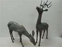 Two Metal Heavy Deer Figurines